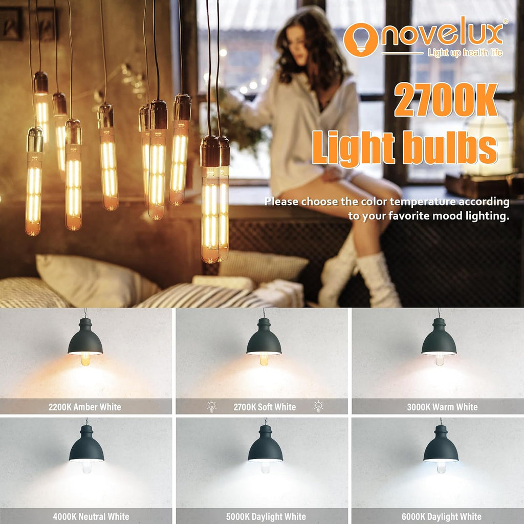 8.9IN LED Light Bulbs E26 Base, 6W 800LM 2700K Soft White T10 T9 Vintage Edison Bulbs Dimmable, AC 120V Equal 80 Watt