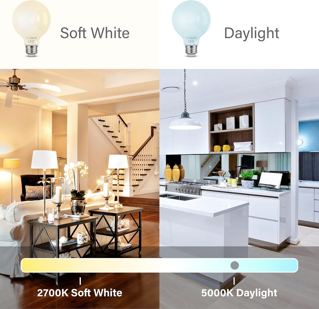 G25 LED Globe Light Bulb,Dimmable Vanity Light Bulb 60W Equivalent, E26 LED Filament Frosted Glass Bulb 5000K