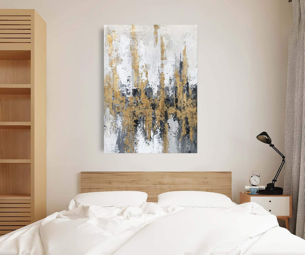 Modern Abstract Skyline Canvas Wall Artwork With Gold Foil Modern Oil Painting Pictures with Framed Bedroom Bathroom