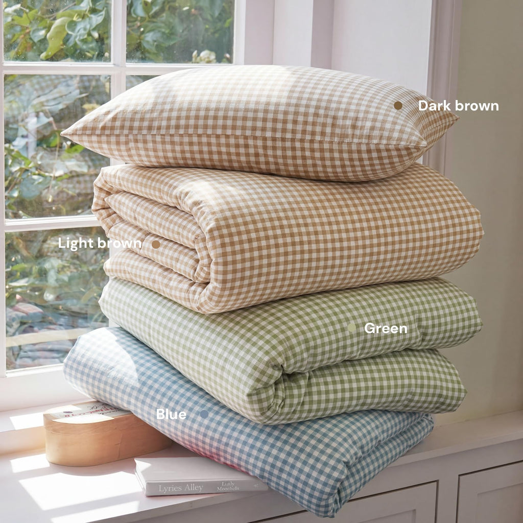Blue Gingham Comforter Set, 3 Pieces Bedding