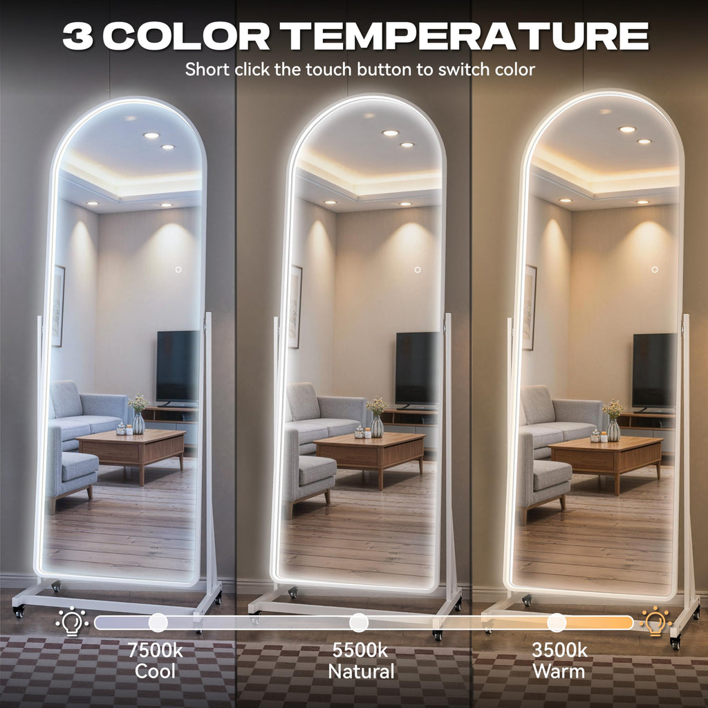 71"x24" Arched LED Full Length Rolling Mirror on Wheels