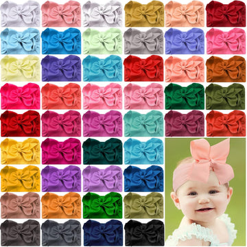 50 Pcs Baby Girls Large Bow Headbands 6.3 Inch Soft Nylon Turban