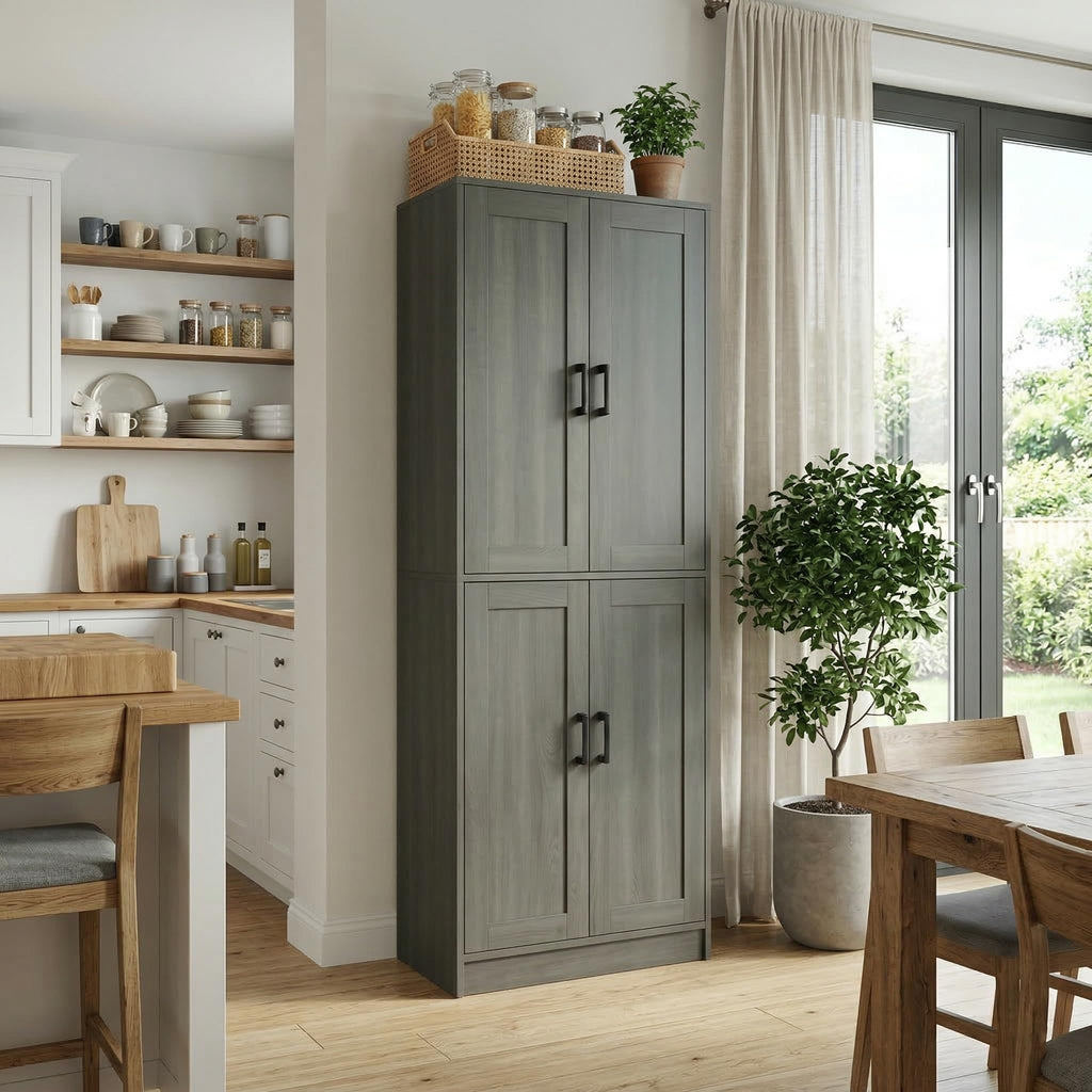 71" Tall Kitchen Pantry Cabinet, Freestanding Food Storage Organizer with Doors & Adjustable Shelves, Large Utility