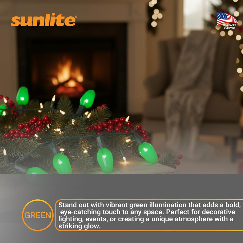 7C7 Incandescent Bulb, 7 Watt, Candelabra E12 Base, C7 Small Night Light, Colored Bulb, Green