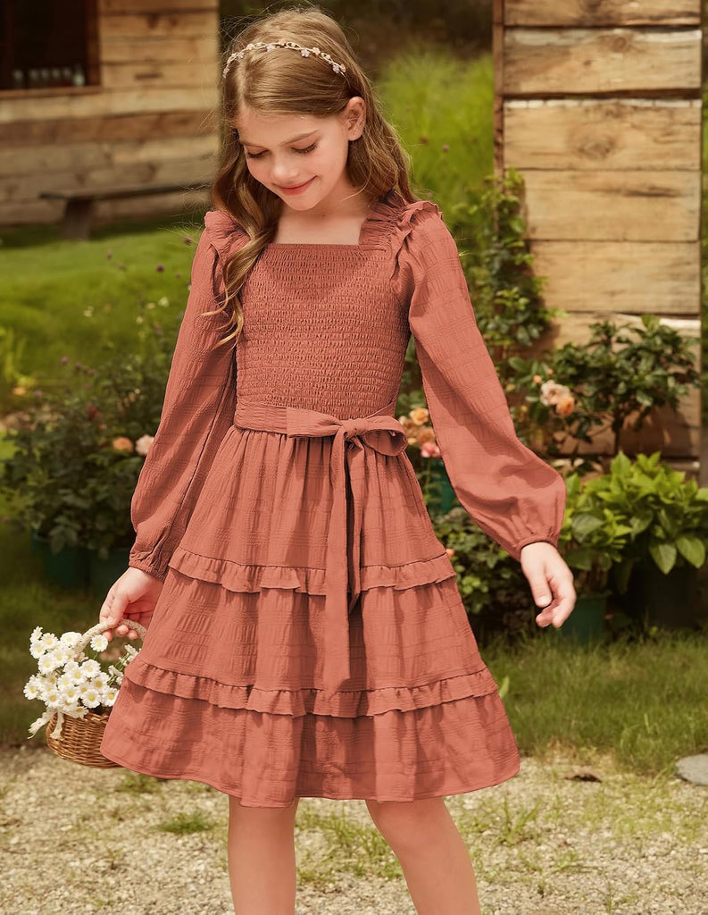 Girls Fall Long Sleeves Casual Christmas Party Festive Dresses