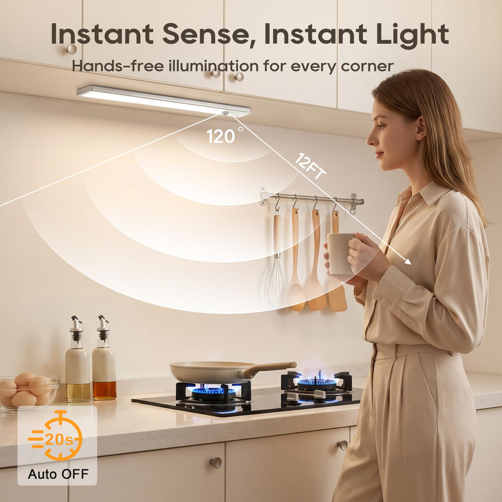 10.5 Inch Under Cabinet Lighting, 6 Color Temps Motion Sensor Light Indoor, LED Power Display Rechargeable Battery