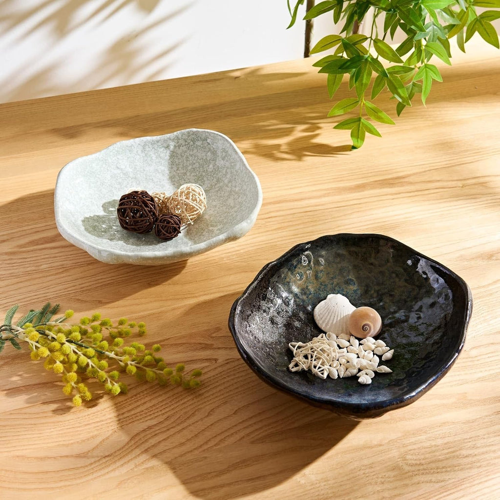 Ceramic Decorative Dish, 10 inch Dark Blue | Irregular-Edge Stoneware, Centerpiece Dish, Handcrafted, Multi-Purpose