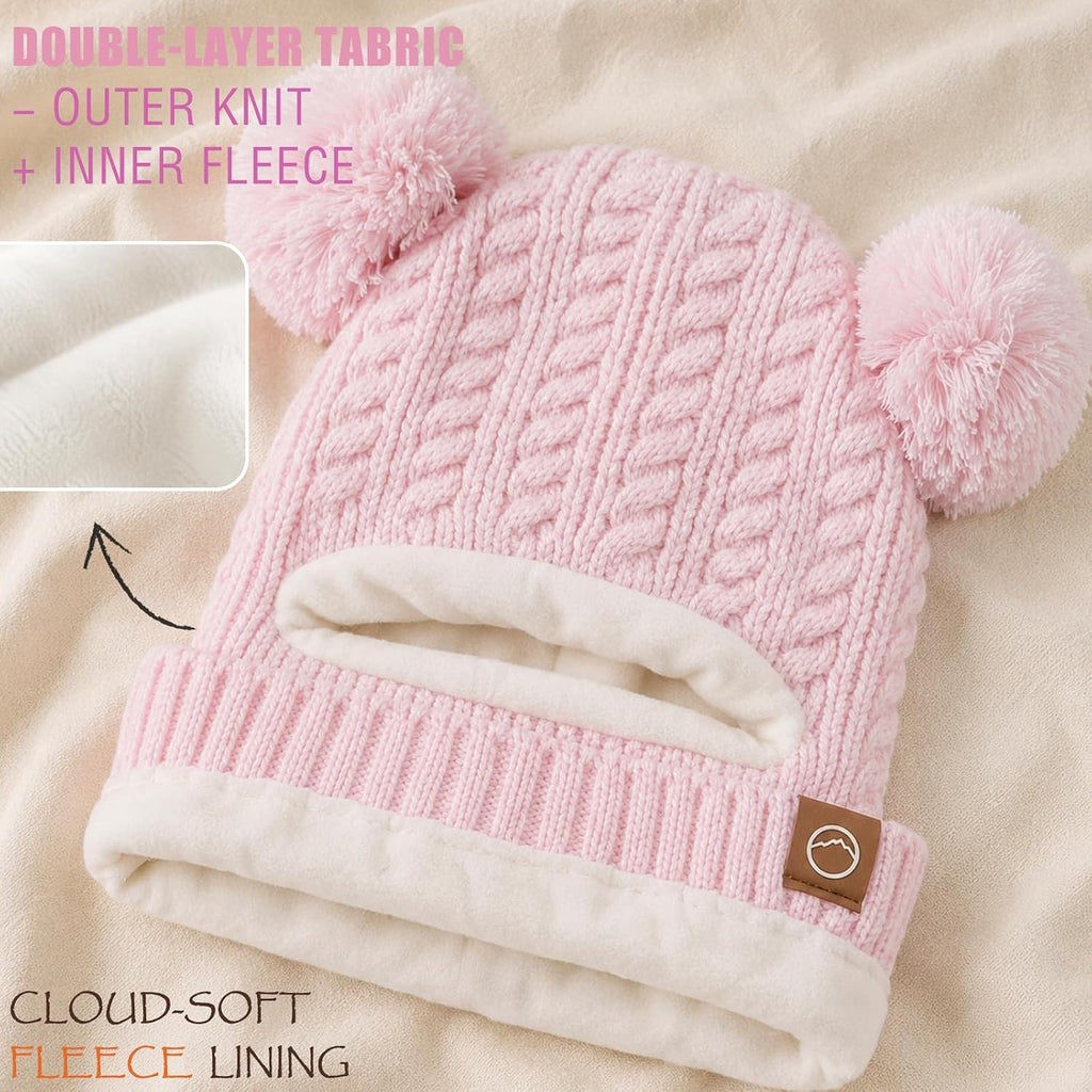 Kids Winter Hat Gloves Scarf Set Thicken Warm Fleece Lined Balaclava