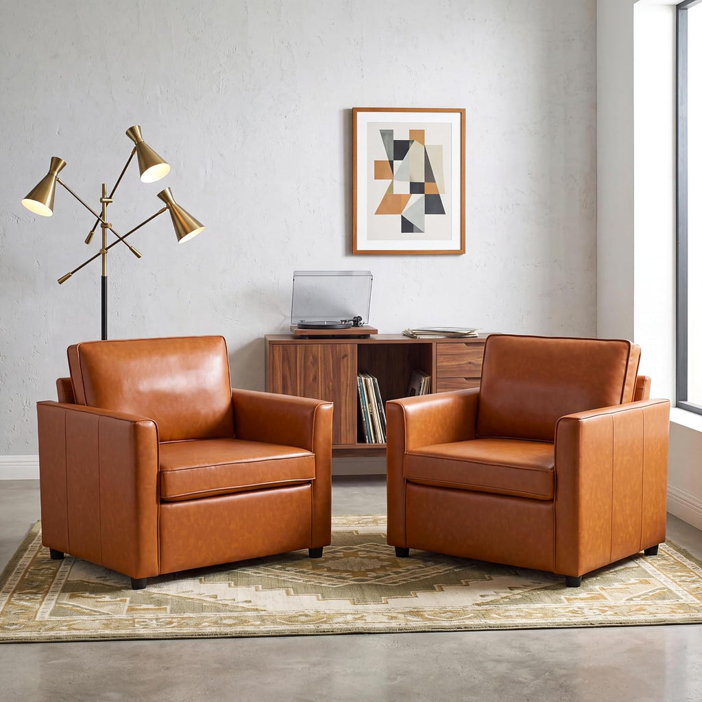 39" Faux Leather Armchair Large Sofa Chair, Caramel