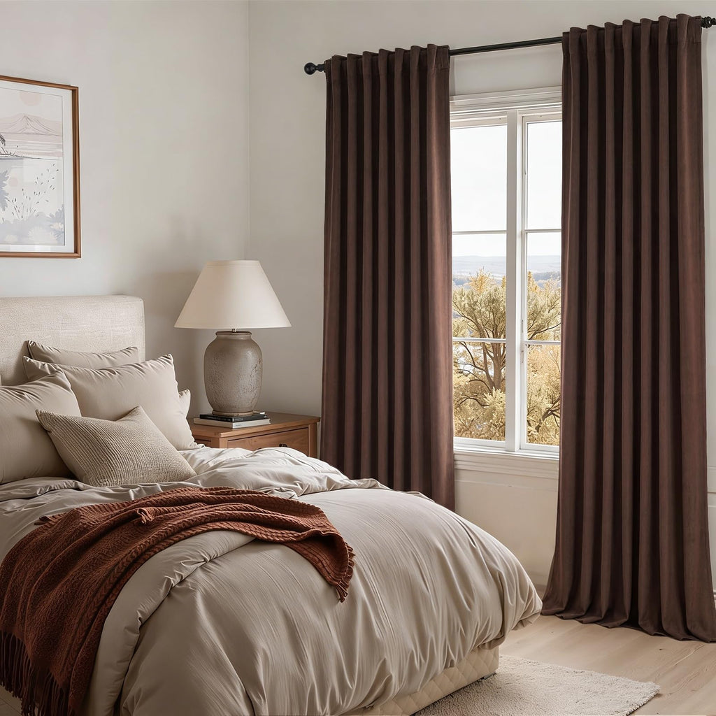 Extra Long 120 Inches Long Dark Brown Velvet Curtains Heavy Thick Velvet Luxury Boho Floor to Ceiling Back Tab Room