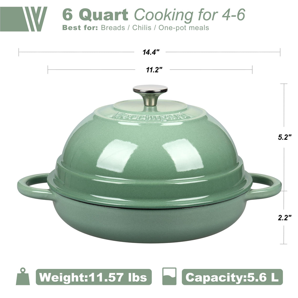 Cast Iron Enameled Dutch Oven Pot with Lid for Bread Baking, Bread Oven, 6 Quart, Sage Green