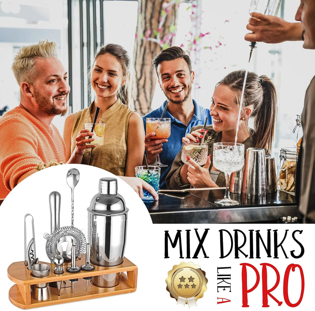 Cocktail Shaker Set Bartender Kit, 12-Pcs Bar Tool with Bamboo Stand - Set of 12