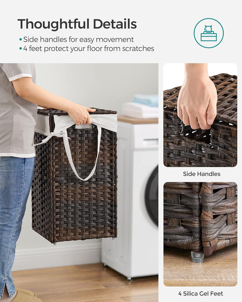 Laundry Hamper with Lid, 17.2 Gallon (65 L) Synthetic Rattan Clothes Laundry Basket with Lid and Handles, Foldable