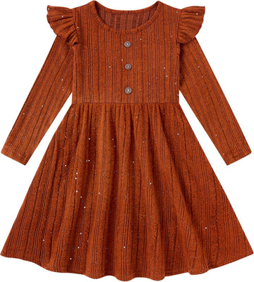 Toddler Girls Fall Dress Long Sleeve A-Line Sparkle Party Outfit