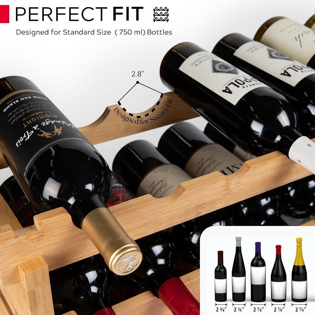 72 Bottle Stackable Modular Wine Rack Wine Storage Rack Solid Bamboo Wine Holder Display Shelves, Wobble-Free