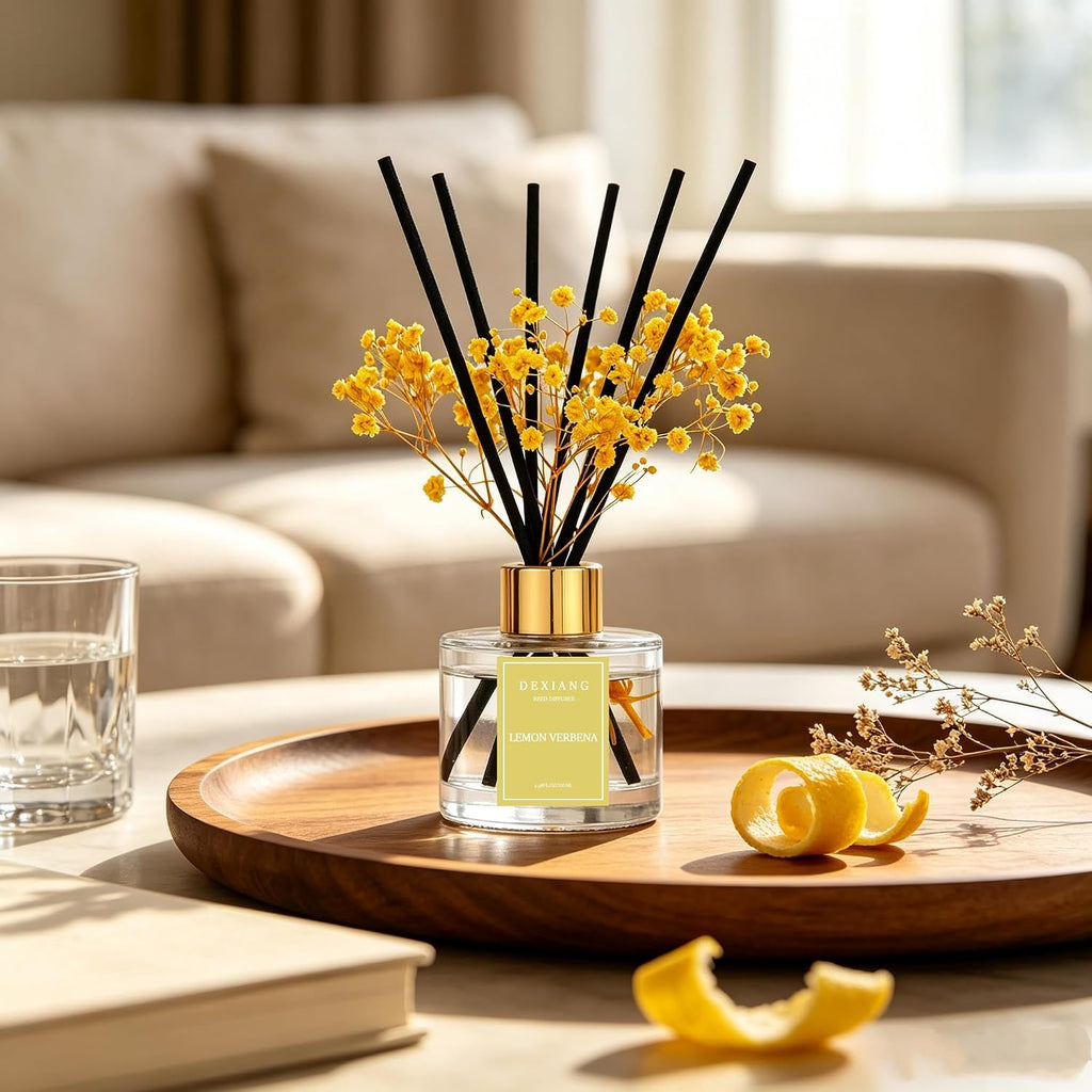 Reed Diffuser Set,3.38 fl oz (100 ml) - Lemon Verbena Oil Diffusers with 6 Reed Sticks Shelf Decor - Set of 338