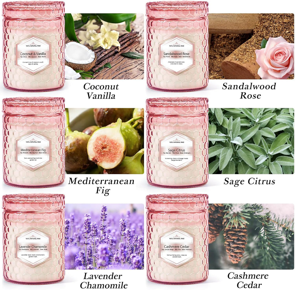 Scented Candles 6-Pack 5.5oz, Natural Soy Wax Pink Jar Gift Set | Scented Candles Gifts Sets for Women Birthday