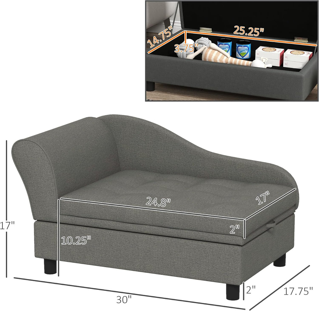 Pet Sofa, Dog Couch, Elevated Pet Bed for Small Dogs, with Hidden Storage, Soft Tufted Cushion, Gray