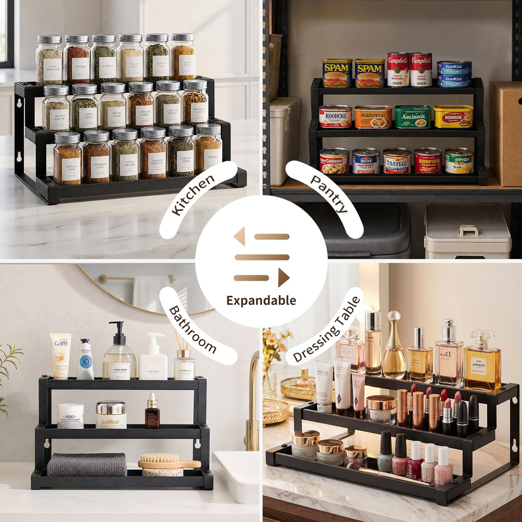 Expandable Spice Rack Organizer for Cabinet, Supports 17.6 lbs Per Tier