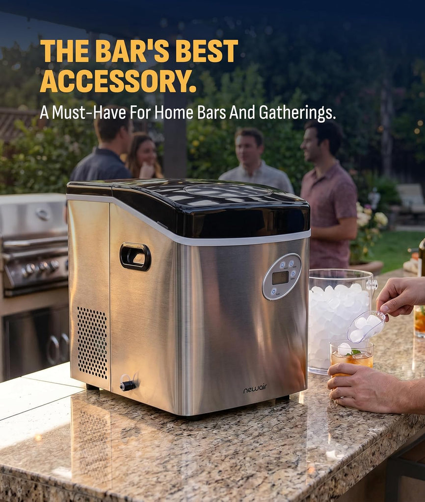 50 lb. Countertop Ice Maker | Portable Bullet Ice Machine | 12 Cubes in 7 Minutes, 3 Ice Sizes | Stainless Steel