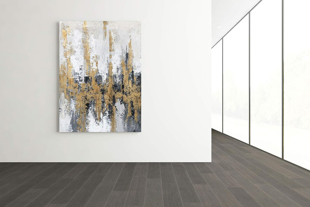 Modern Abstract Skyline Canvas Wall Artwork With Gold Foil Modern Oil Painting Pictures with Framed Bedroom Bathroom