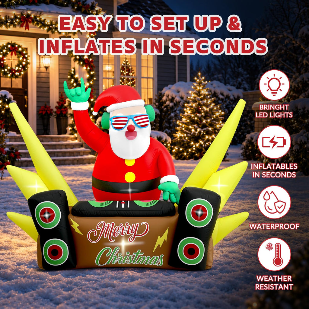 7.5FT Christmas Inflatables, Funny DJ Santa Plays Music on Turntables Inflatable Christmas Decorations with Built-in