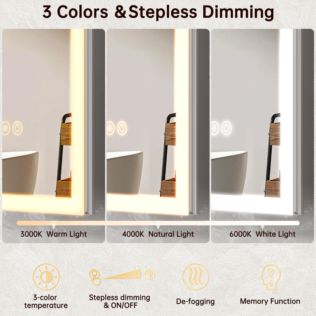 96"x40" LED Lighted Medicine Cabinet Mirror with Electrical Outlet & USB, Anti-Fog, 3 Color Temperature Stepless