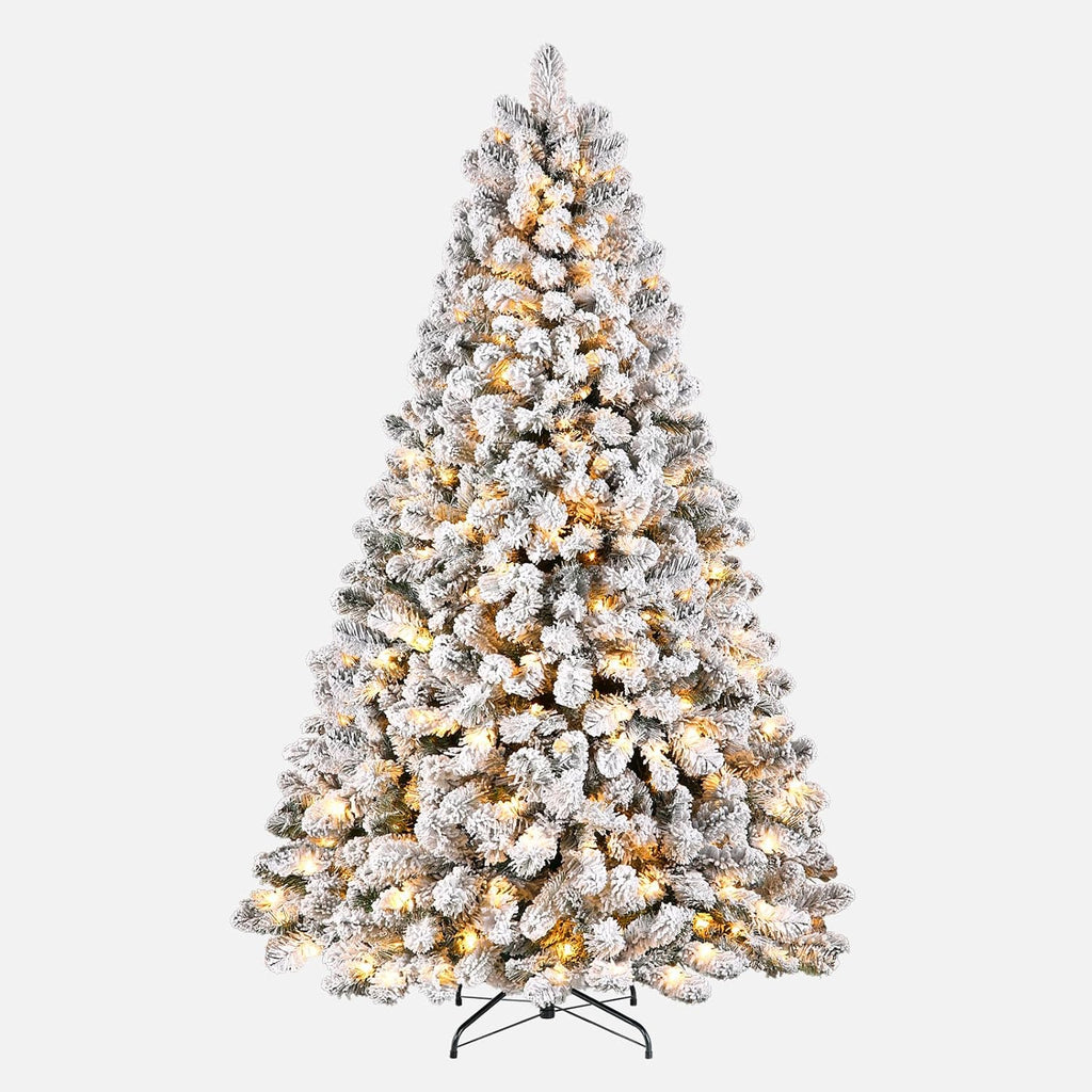 Snow Flocked Spruce Pre-lit Artificial Christmas Tree,White