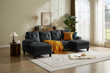 105" Sectional Sofa Couch, U Shape Sofas 4 Seat Couches with Double Chaise and Armrest, Modern Polyester Velvet