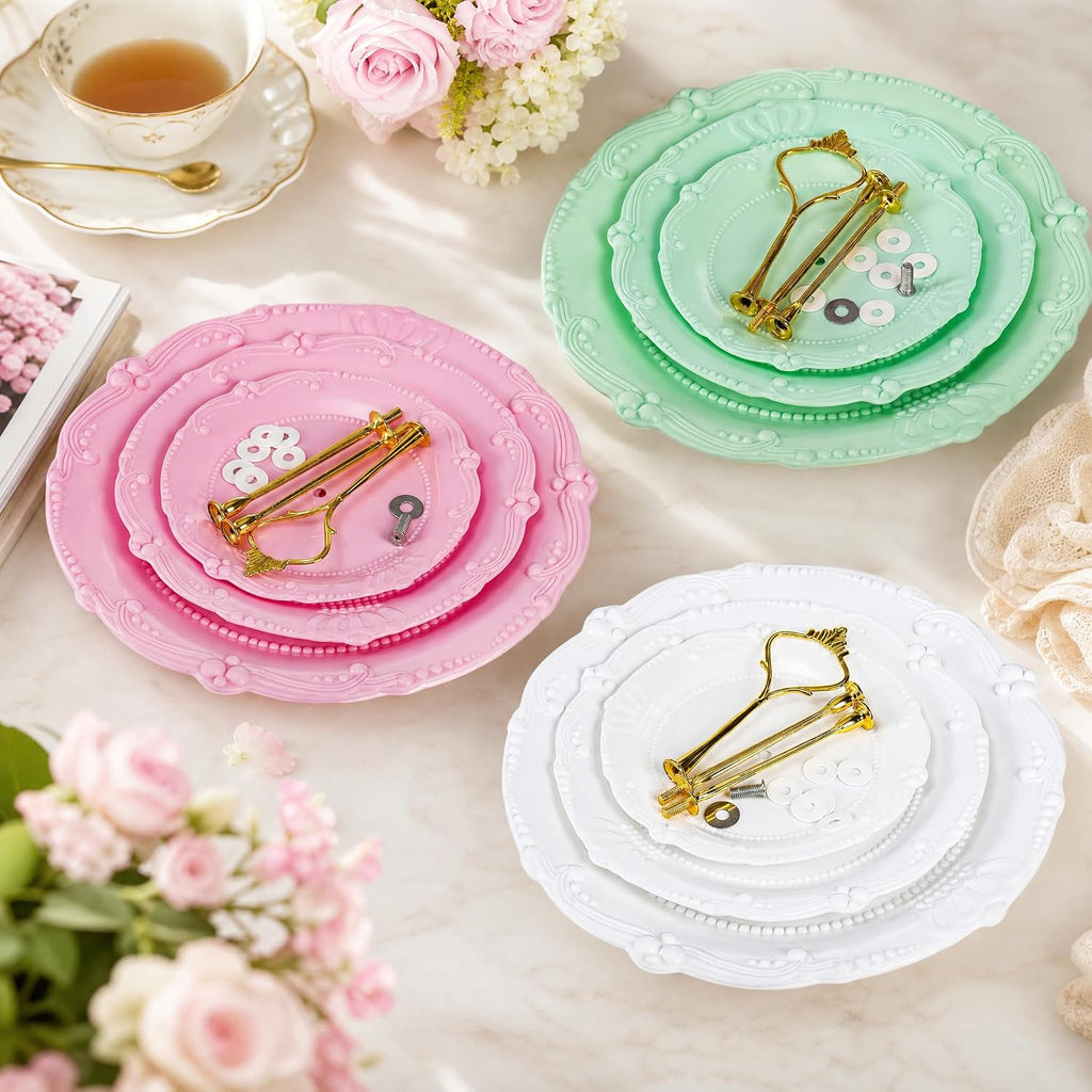 Tier Plastic Cupcake Stand, Dessert Plates Cake Fruit Candy Display Tower Reusable Pastry Platter - Set of 3