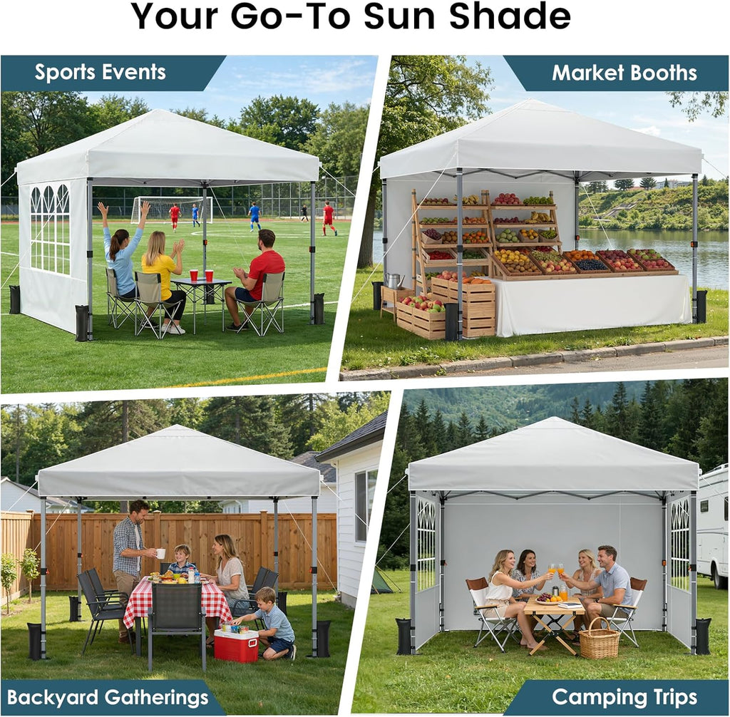 Pop Up Canopy Tent with Sidewalls, 10x10ft 10 Person Party Tent One Push Setup