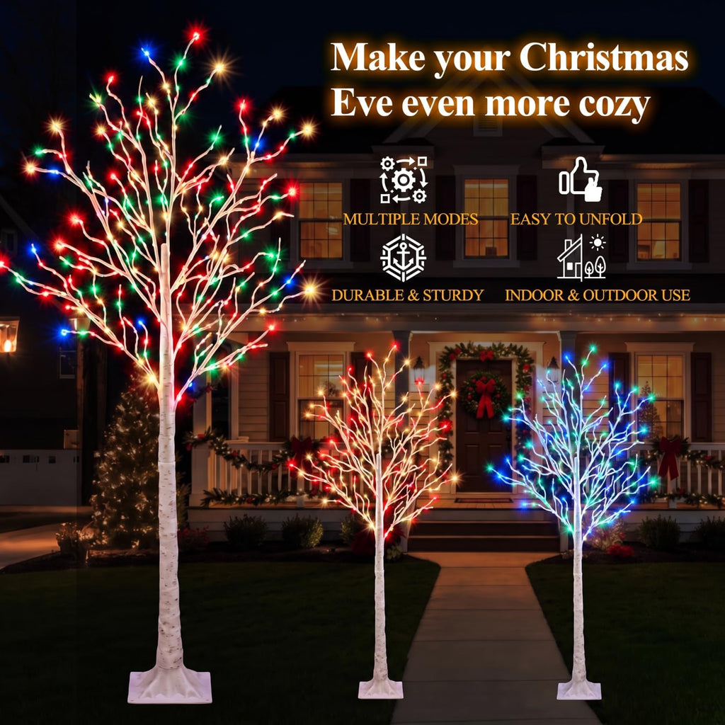 2 Pcs Lighted Birch Tree, 4ft-300led, Multicolor