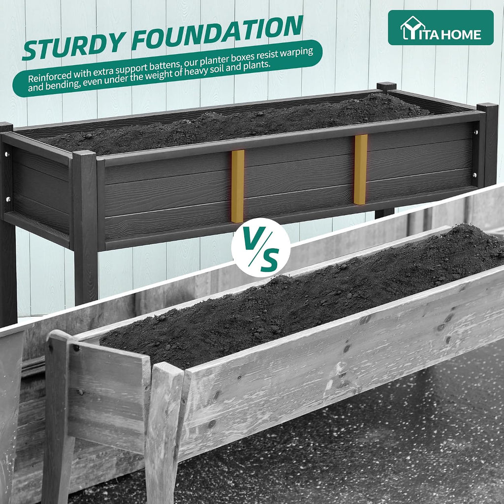 Raised Garden Bed HDPE 2PCS, 48x18x30in Raised Planter Box with Legs & Storage Shelf, Poly-Wood Weather-Resistant