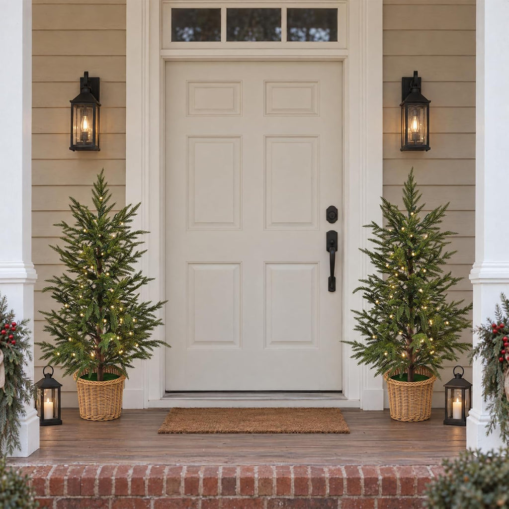 Christmas Decorations 2 Pack 3FT Pre-Lit Artificial Norfolk Pine Xmas Tree