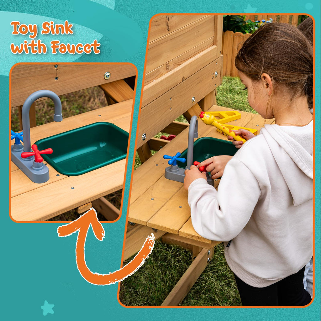 Playground Cedar Wooden Swing Set for Backyard with Playhouse