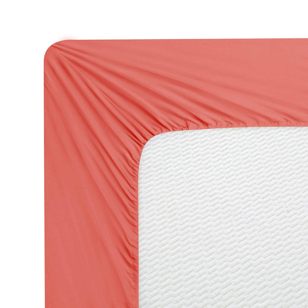 Ultra Soft Silky Deep Pocket Solid Rayon from Bamboo All Season 6 Pieces Sheet Set with 4 Pillowcases, Coral Color