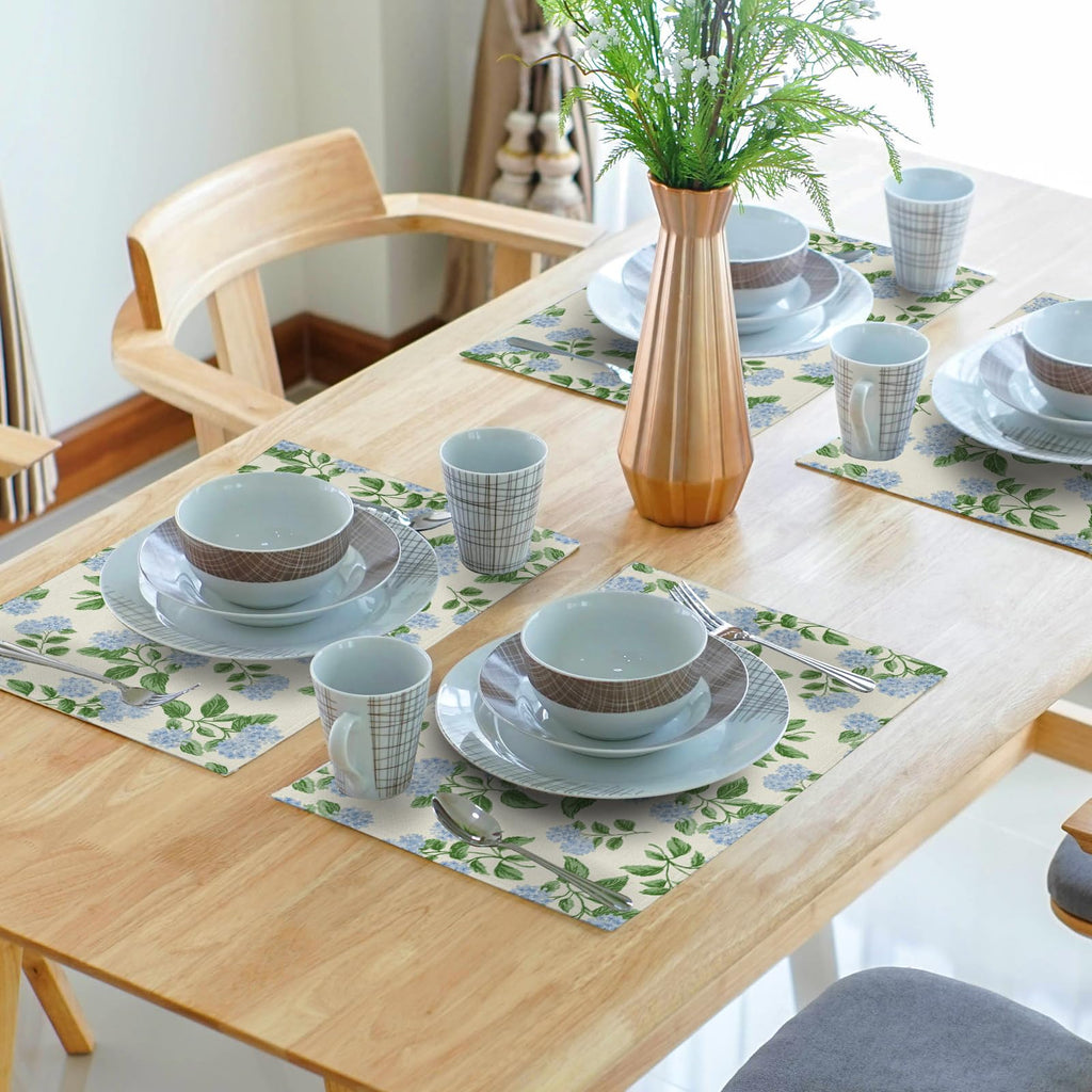 Hydrangea Placemats Set of 4 - Spring Summer Place Mats 12x18 Blue Floral Table Mats Flower Kitchen Mats for Party