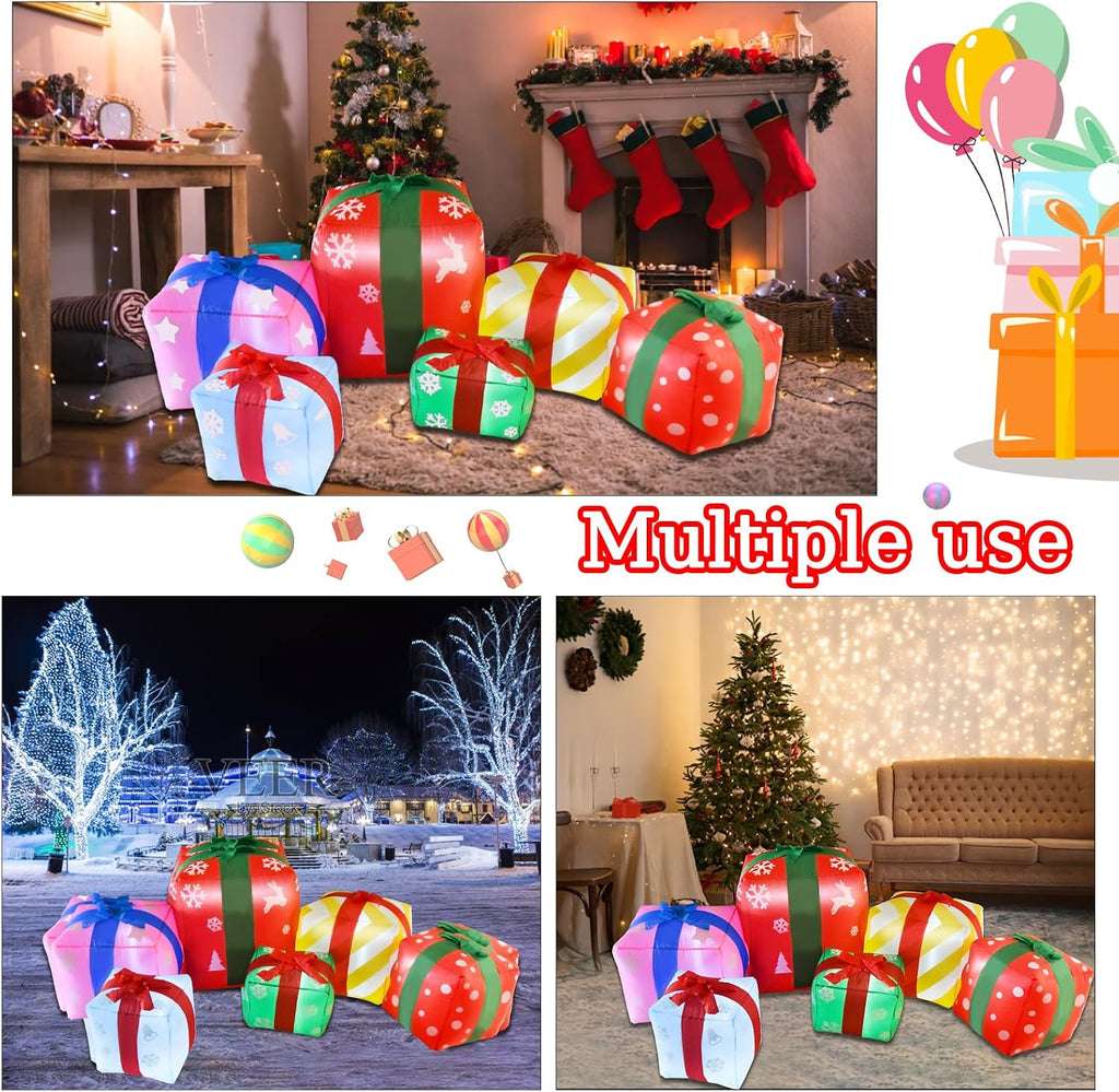 8 FT Inflatable with 6 Multicolor Gift Boxes, Christmas Blow-up Yard Decorations Build in LED for Xmas Party Indoor