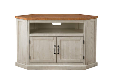 Rustic Corner Solid Wood TV Stand, White and Honey