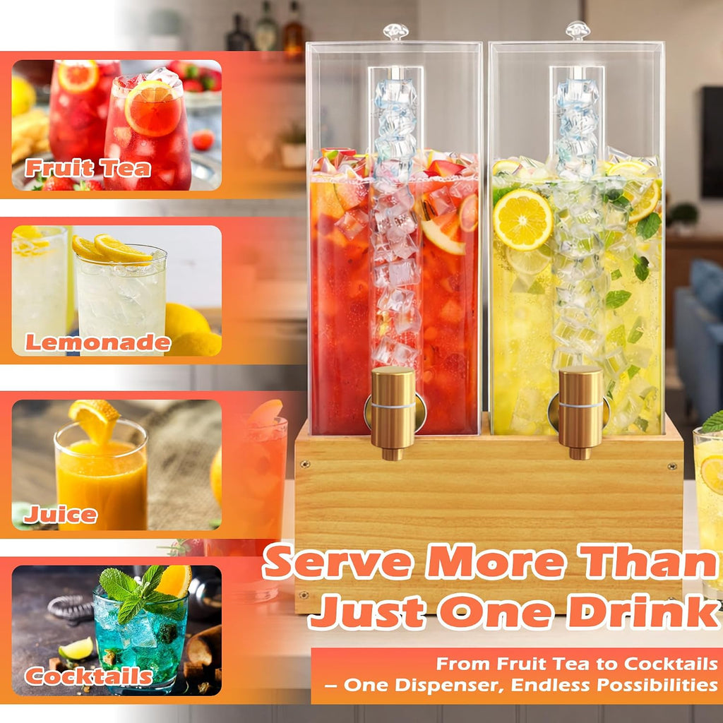 Gallon Drink Dispenser, Beverage Dispenser with Wood Stand, Large Drink Dispenser for Parties - Set of 2