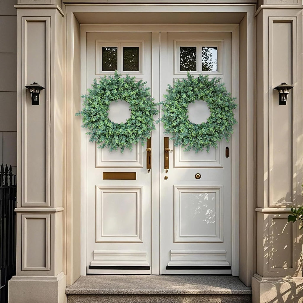 26" Artificial Boxwood Wreath Fake Plant for Front Door Decor (Green)