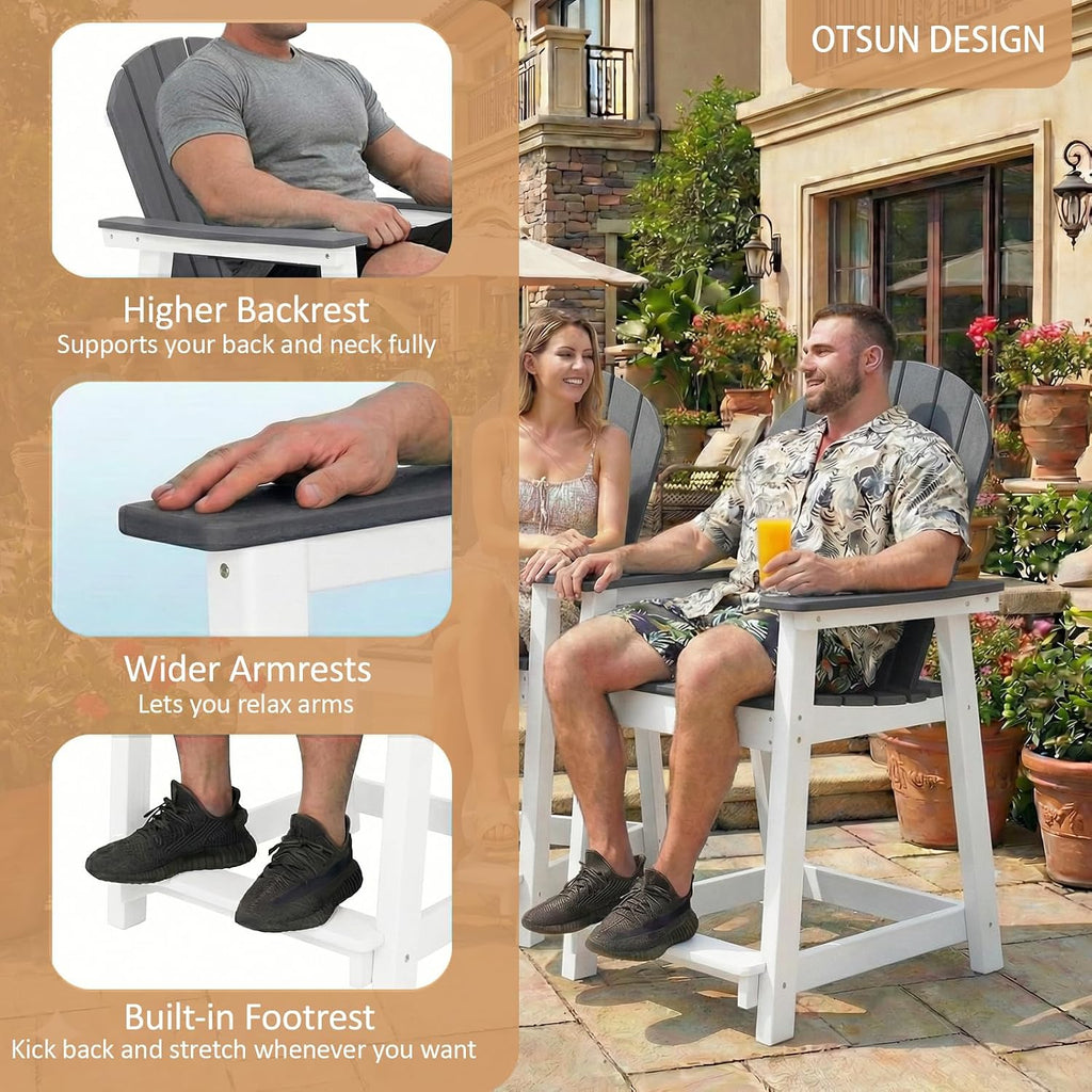 Tall Modern Adirondack Chair, All Weather HDPE Bar Height Adirondack Stools Two-Tone Widened Durable Design for Porch