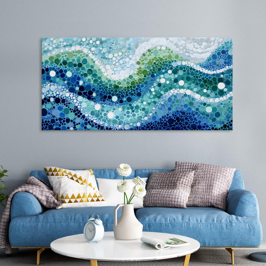 Colorful Ocean Wave Abstract Wall Art Modern Minimalist Coastal Seascape Canvas Prints Paintings Blue Green White