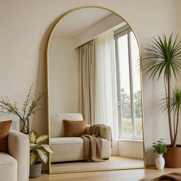 Arched Full Length Mirror, 76"x34" Large Floor Mirror, Gold