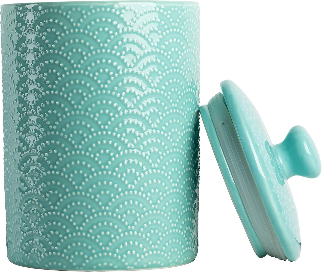 Embossed Ceramic Kitchen Canister Set, Tide Blue - Set of 3