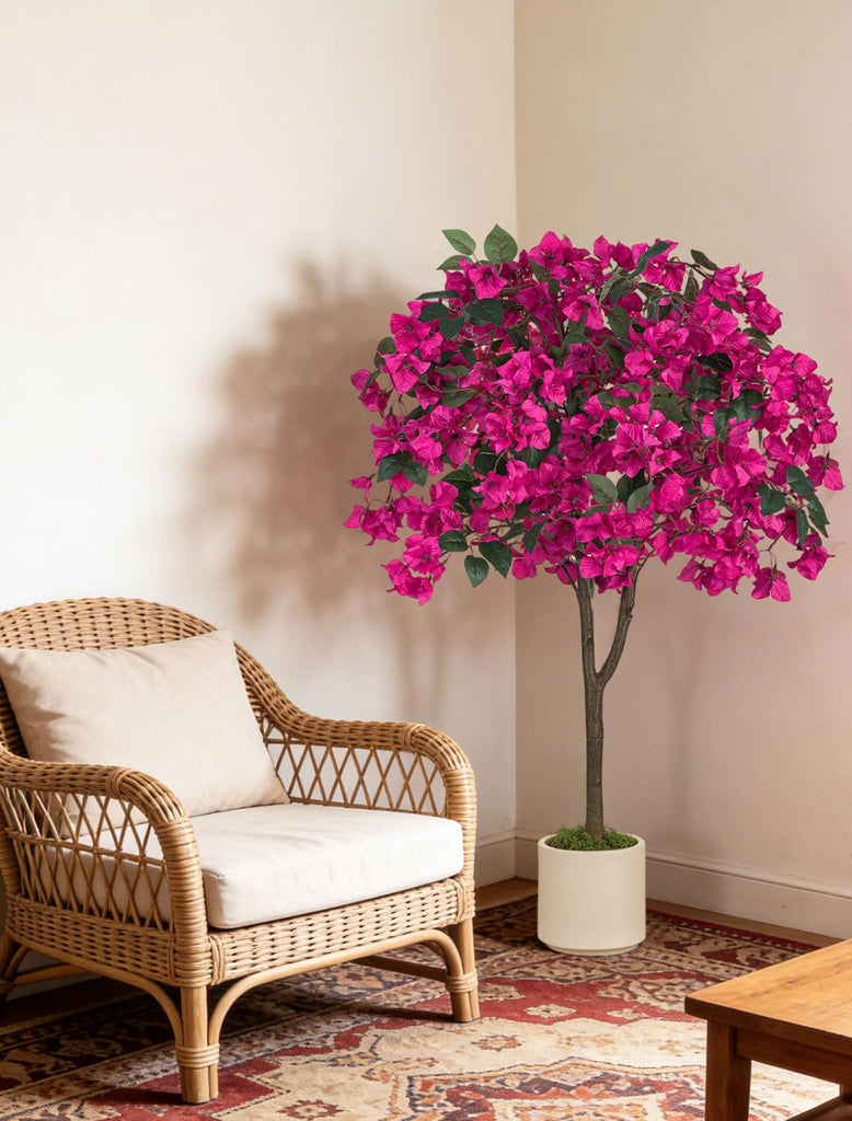 3.9ft Bougainvillea Artificial Tree for Porch, Set of 2, Hot Pink