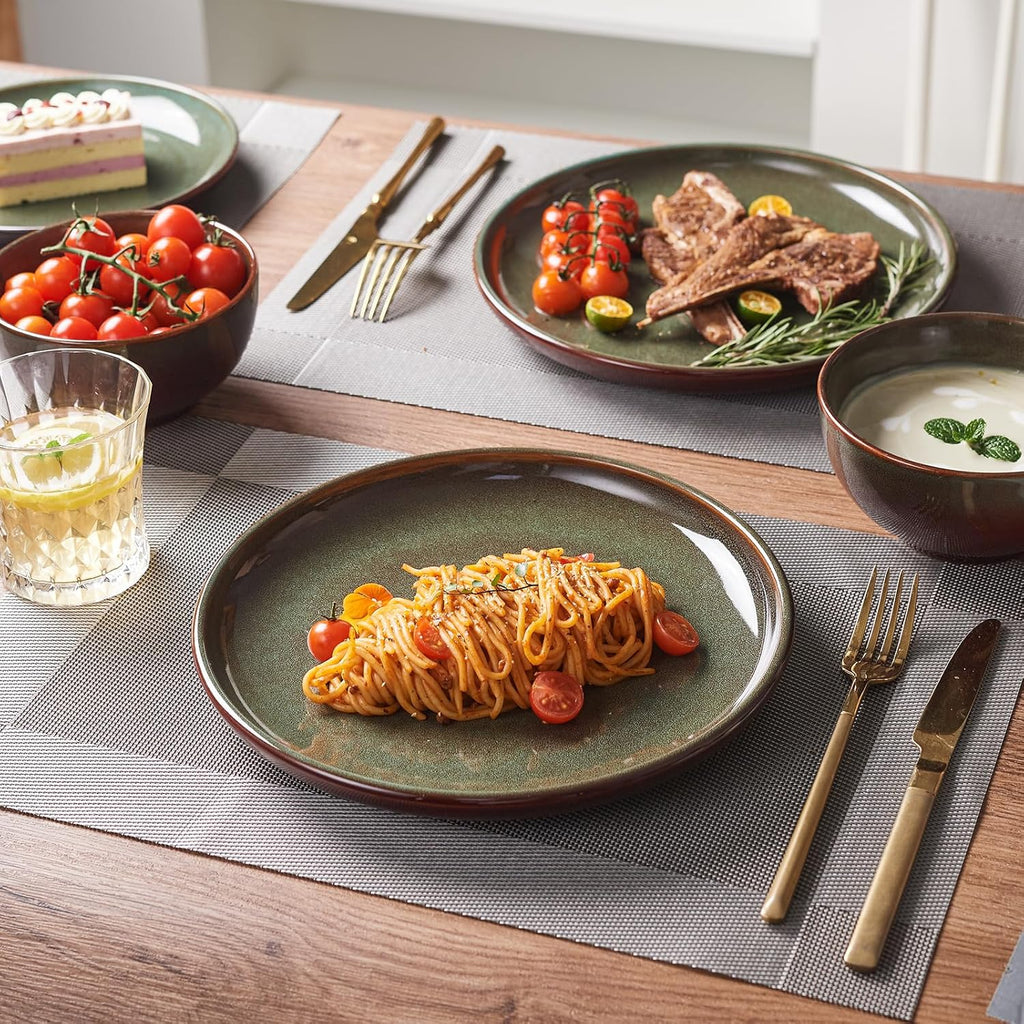 Stoneware Dinnerware Sets Service for 4, 12 pcs Reactive Glaze Plates and Bowls Sets, Handmade Ceramic Dish Set