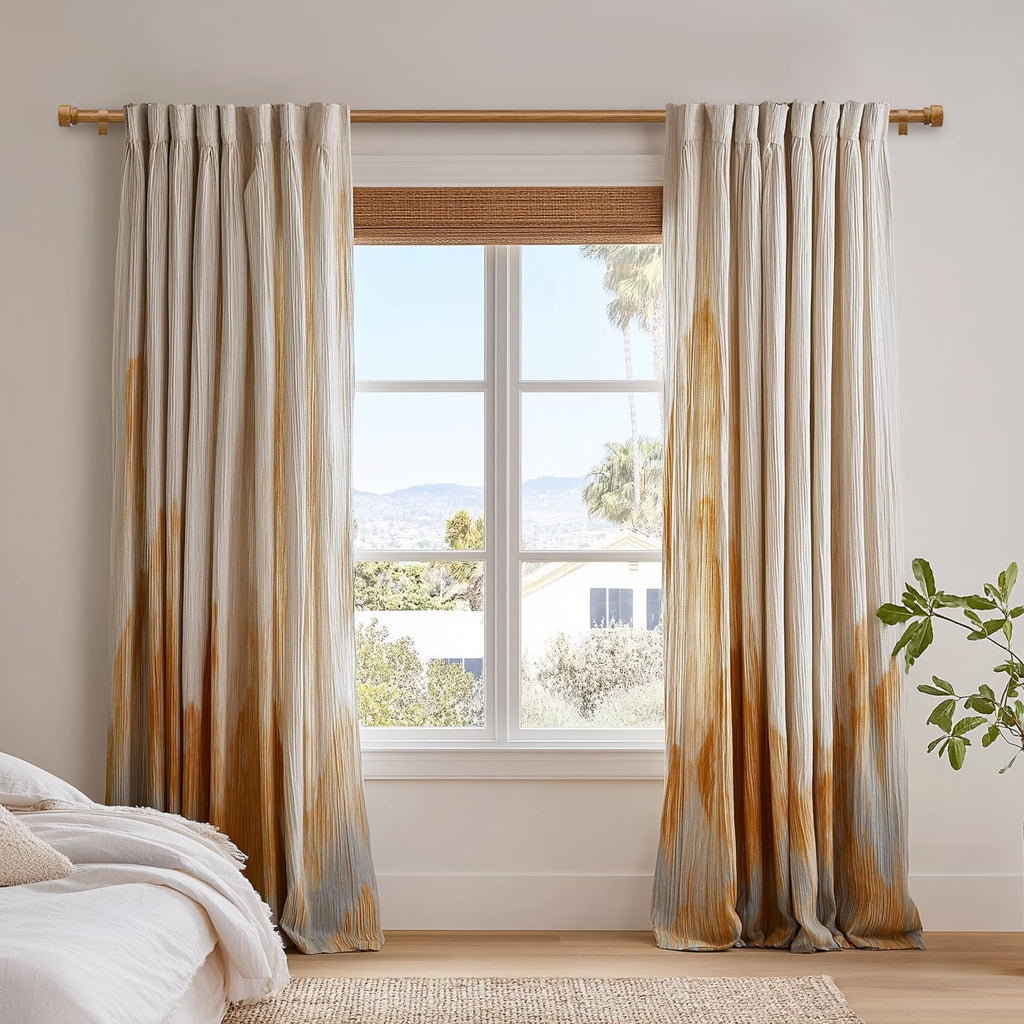 Wood Curtain Rods for Windows 66 to 120 Inches 1" Diameter Boho Decorative Heavy Duty Long Window Curtain Rod