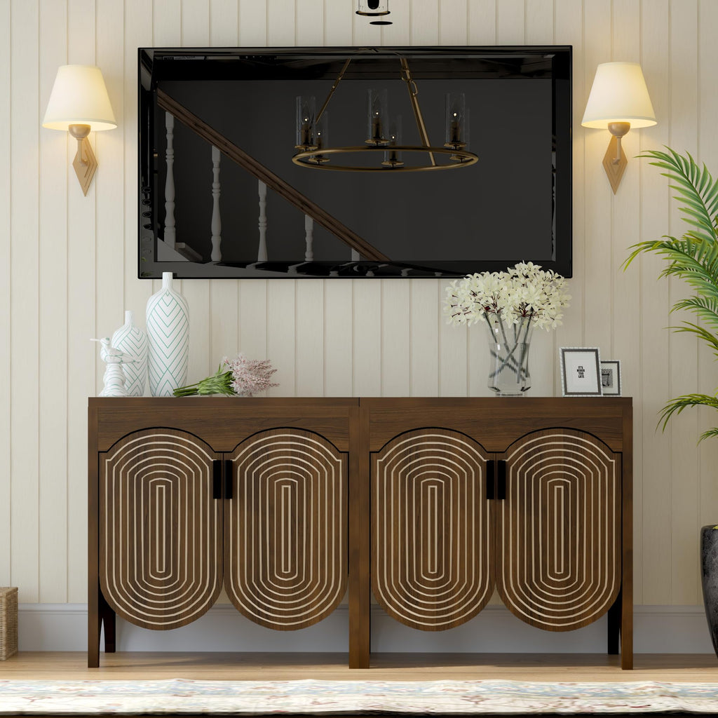 Fluted Sideboard Cabinet with Storage, Buffet Cabinet with Adjustable Shelves, Accent Storage Cabinets with Carved Arc