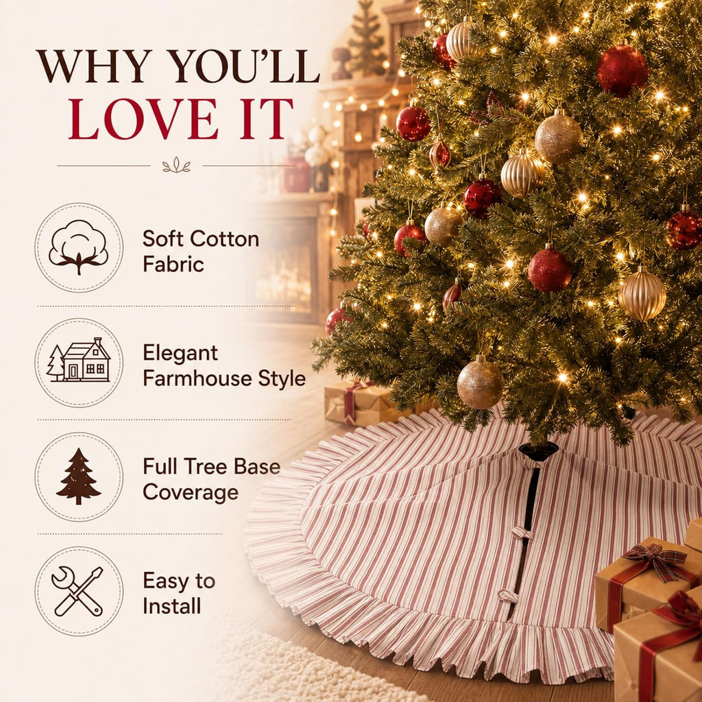 60 Inch Vintage Christmas Tree Skirt Red White Striped